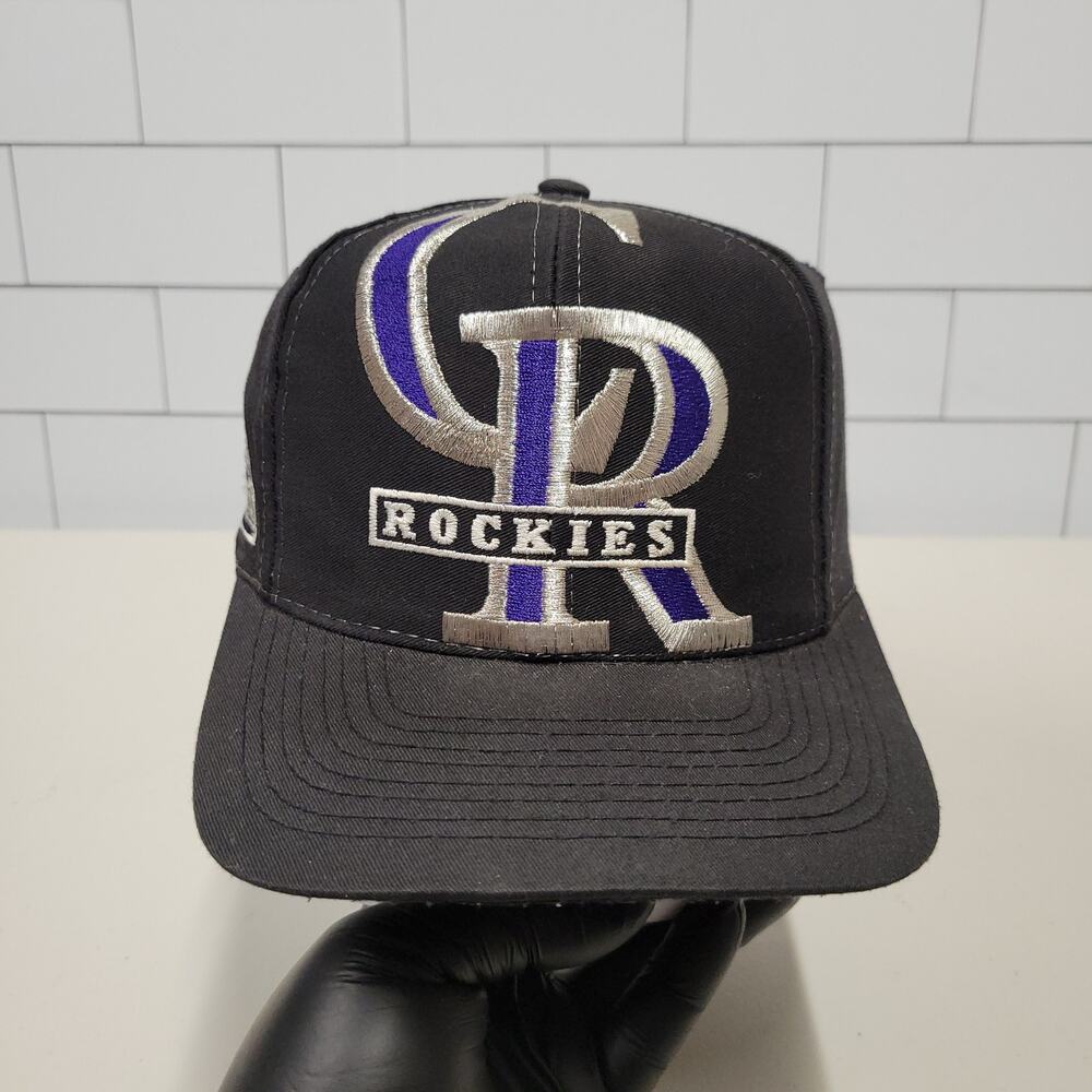 Vintage Colorado Rockies Big Logo Snapback Hat Pro One Black Purple MLB 90s